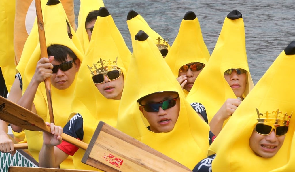 It must have been hot for the dragon boat racers dressed as bananas. Photo: K. Y. Cheng