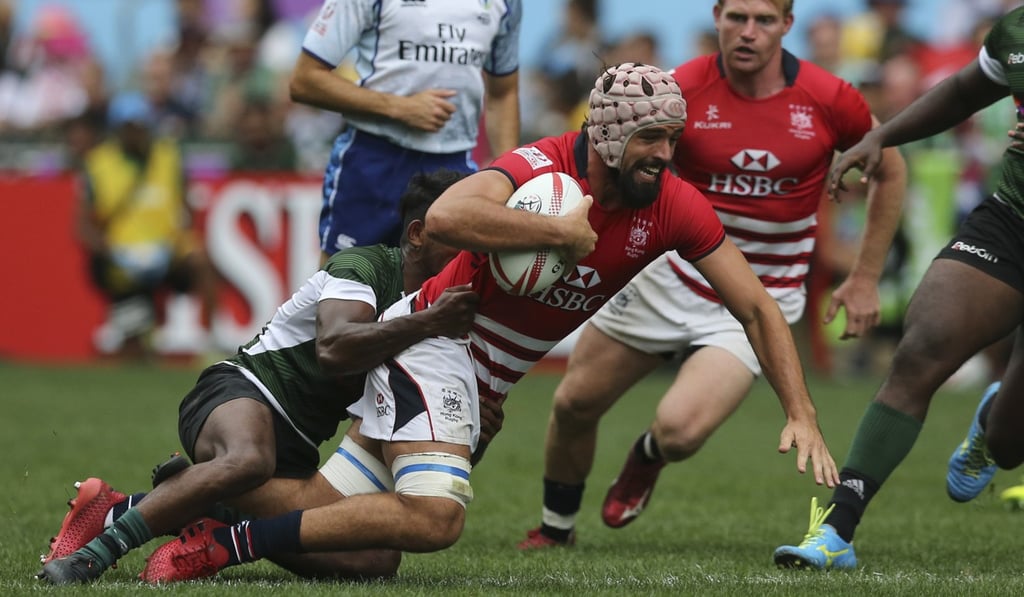 Chris Maize is tackled against Sri Lanka during the 2017 Hong Kong Sevens. Photo: Sam Tsang