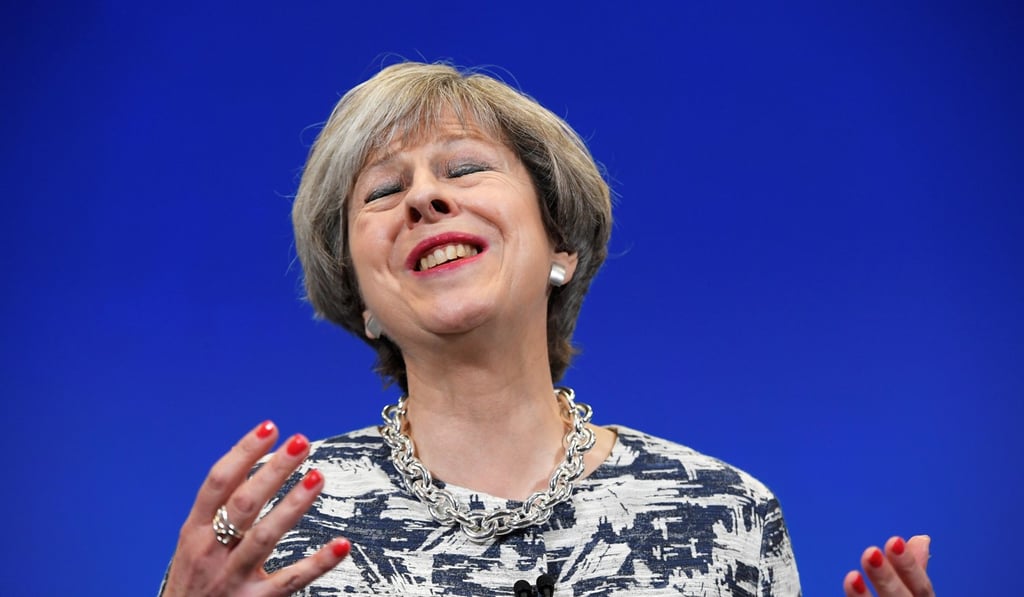 Britain's Prime Minister Theresa May gives an election campaign speech in Norwich. Photo: Reuters