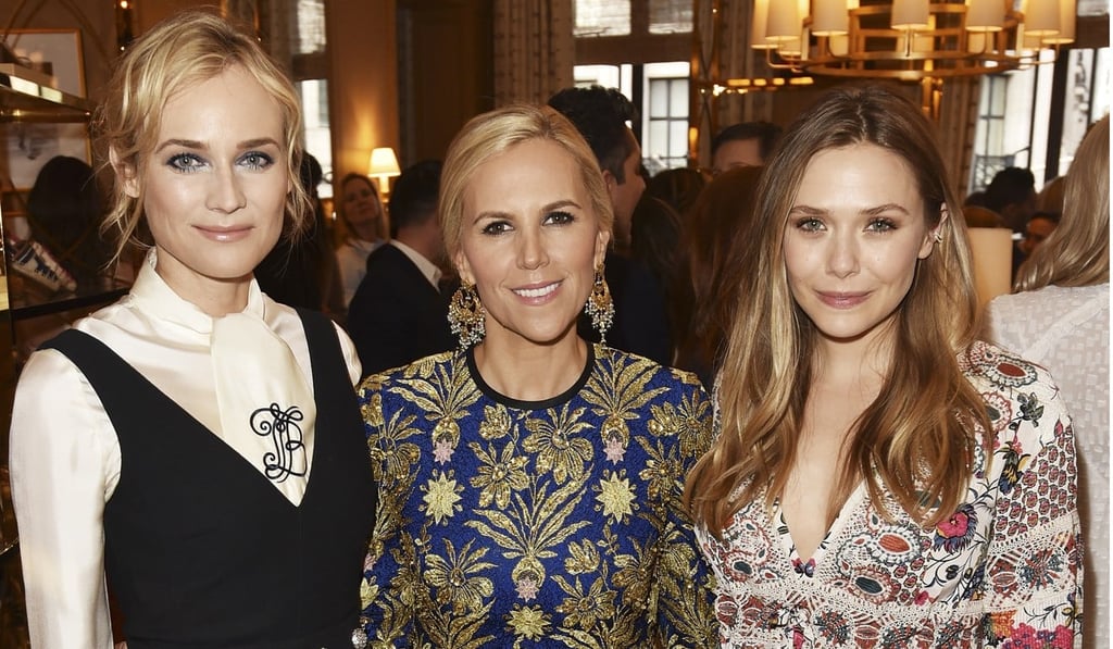 Burch (centre) with Diane Kruger (left) and Elizabeth Olsen at the opening of her London Regent Street store.