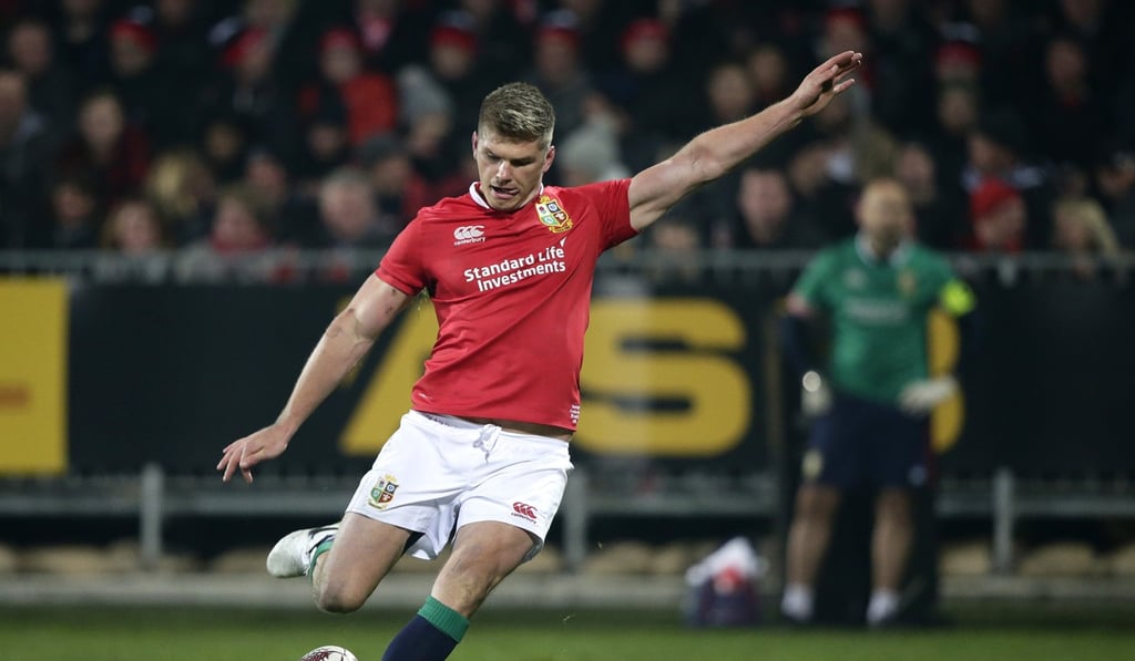 British & Irish Lions fly half Owen Farrell kicks a penalty against the Canterbury Crusaders. Photo: AP