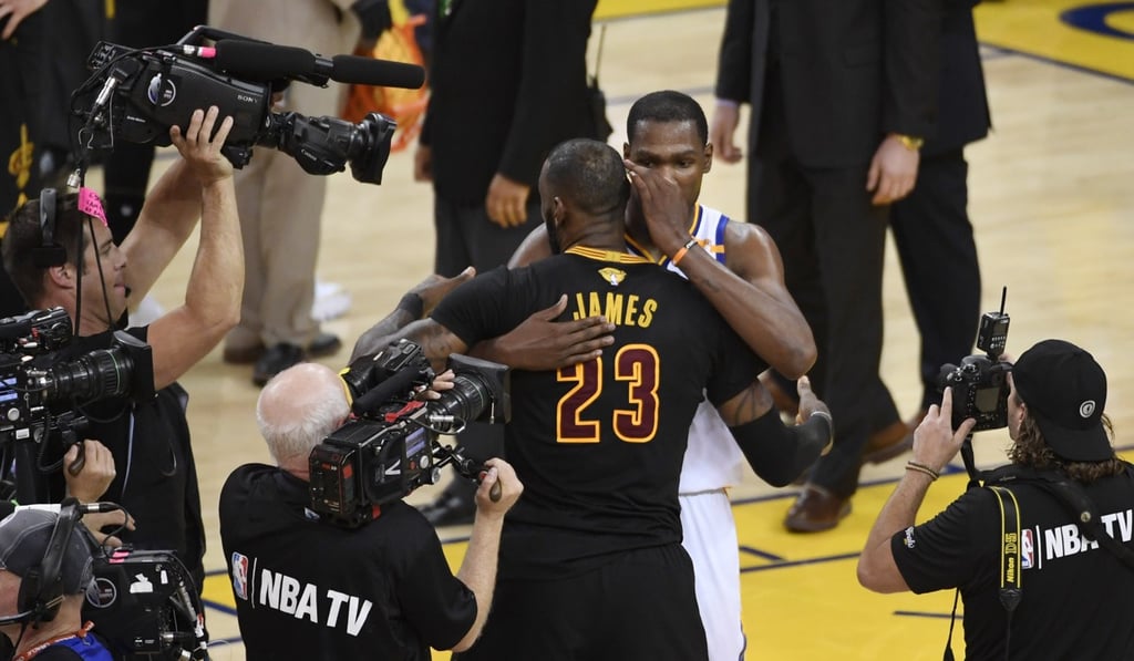 Kevin Durant speaks to LeBron James after game five of the 2017 NBA Finals at Oracle Arena. Photo: USA Today