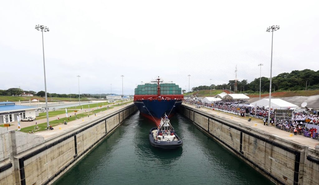 A COSCO vessel transiting the expanded Panama Canal in 2016. The new ties between Beijing and Panama could give a boost to President Xi Jinping’s ambitious plan to create global trading routes. Photo: Xinhua