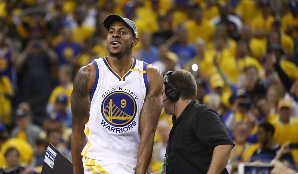 Andre Iguodala celebrates after defeating the Cleveland Cavaliers 129-120 in game five to win the 2017 NBA Finals. Photo: AFP