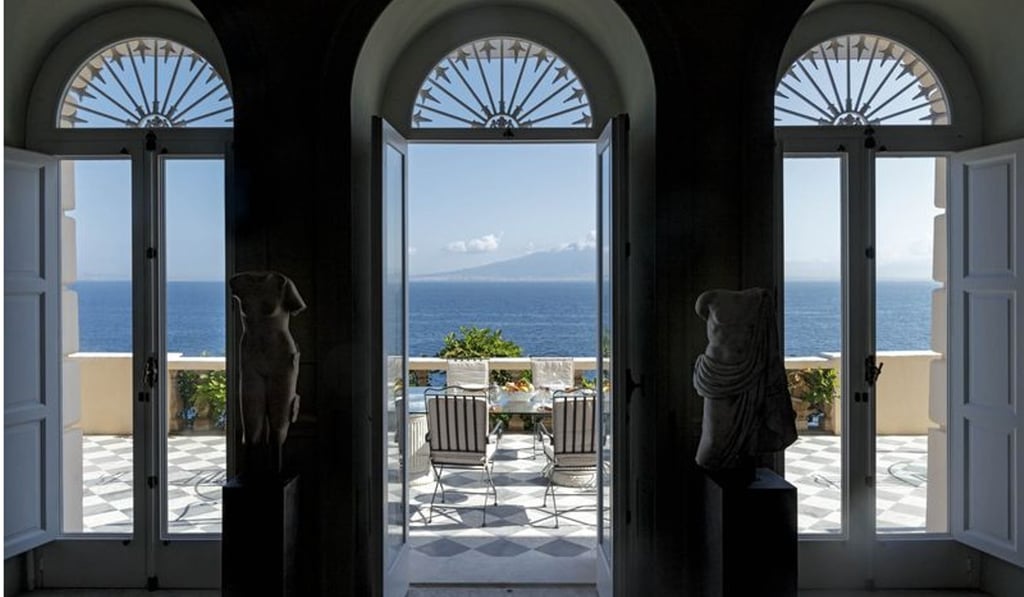 A terrace overlooks the Amalfi coast