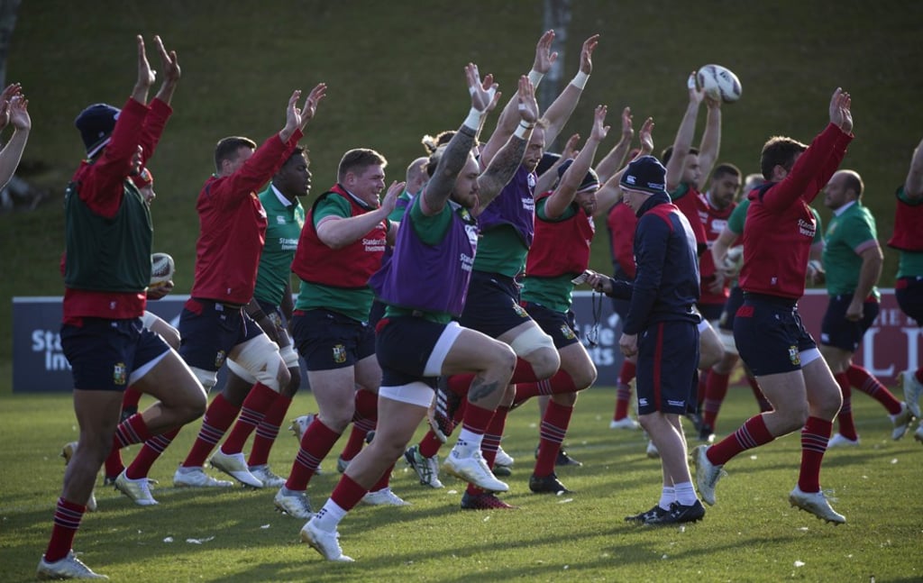 British & Irish Lions players stretch during a team training session in Rotorua, New Zealand. Photo: AP