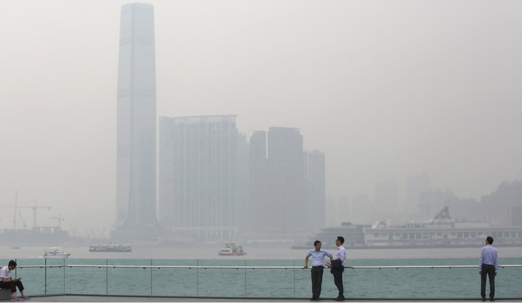 Poor air quality at the waterfront in Central. Air pollution has decreased in the past 10 years, due mainly to the slowing growth of the mainland economy. Photo: Xiaomei Chen
