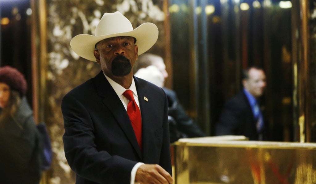 Sheriff David Clarke after a meeting at Trump Tower in New York in 2016. File photo: Reuters