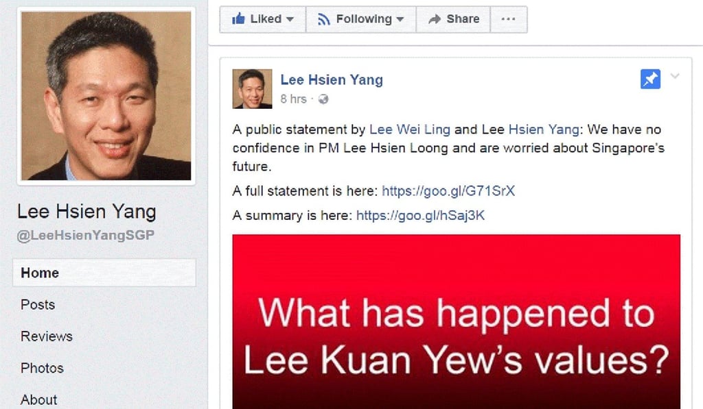 Lee Hsien Yang’s Facebook page. Image: Facebook Lee Hsien Yang’s Facebook page. Image: Facebook
