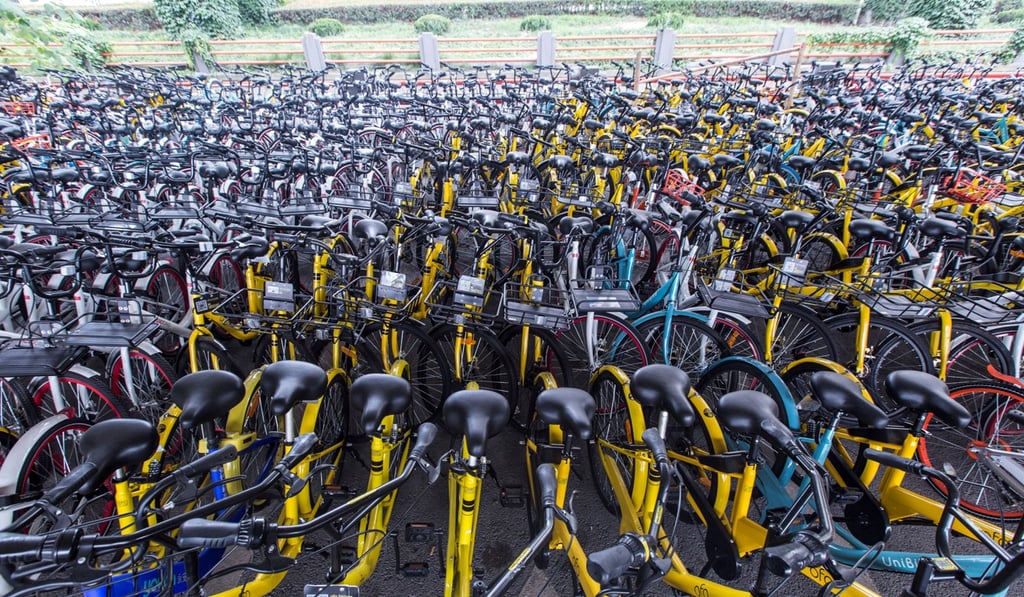 Bicycles of various bike-sharing services under an overpass in Hangzhou, Zhejiang province. Photo: Reuters