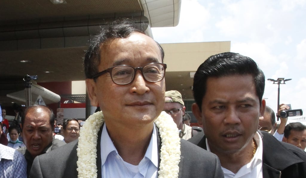 Sam Rainsy (front left), former Party President of the Cambodia National Rescue Party. Photo: AP Sam Rainsy (front left), former Party President of the Cambodia National Rescue Party. Photo: AP