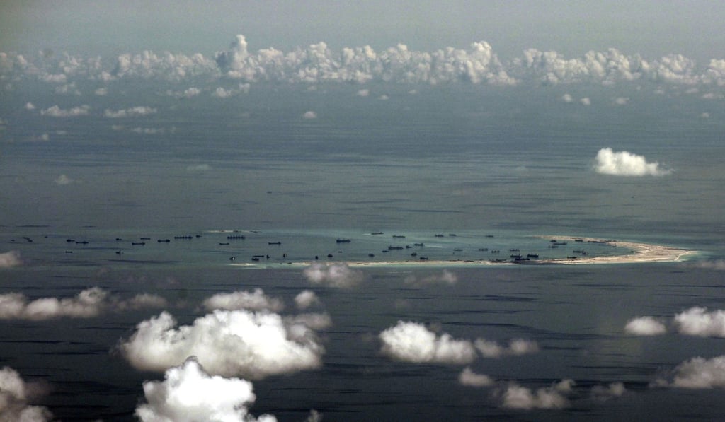 An aerial view of what is alleged to be reclamation work by China in Mischief Reef in the Spratly Islands. Photo: AP