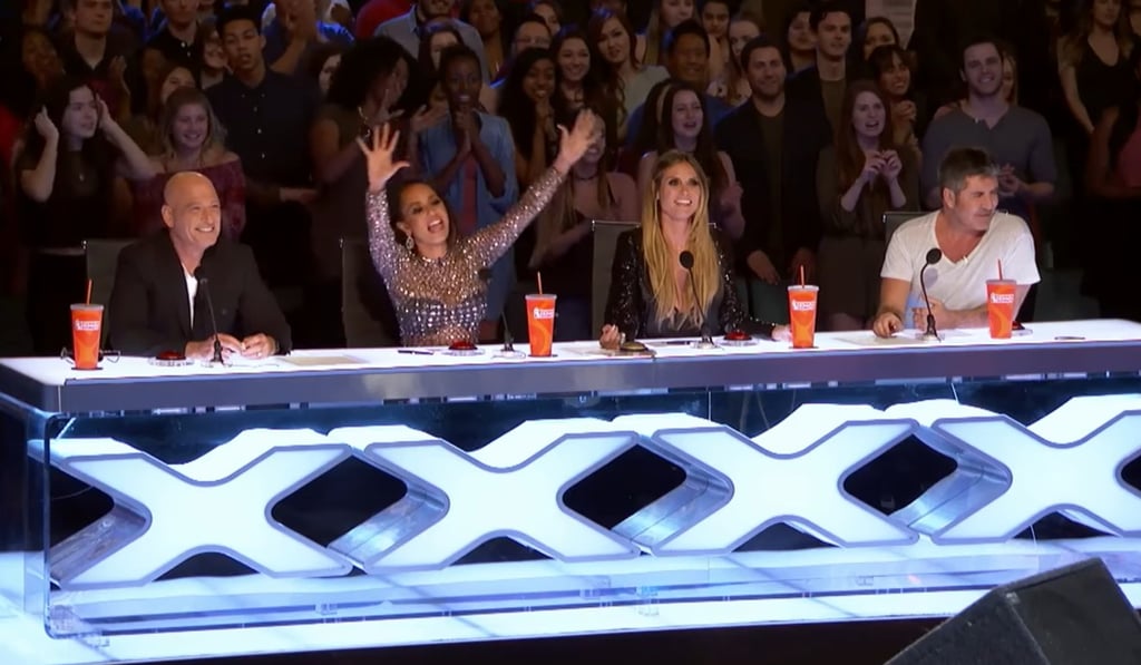 Mel B (second left) enjoys the show with fellow judges. Photo: YouTube