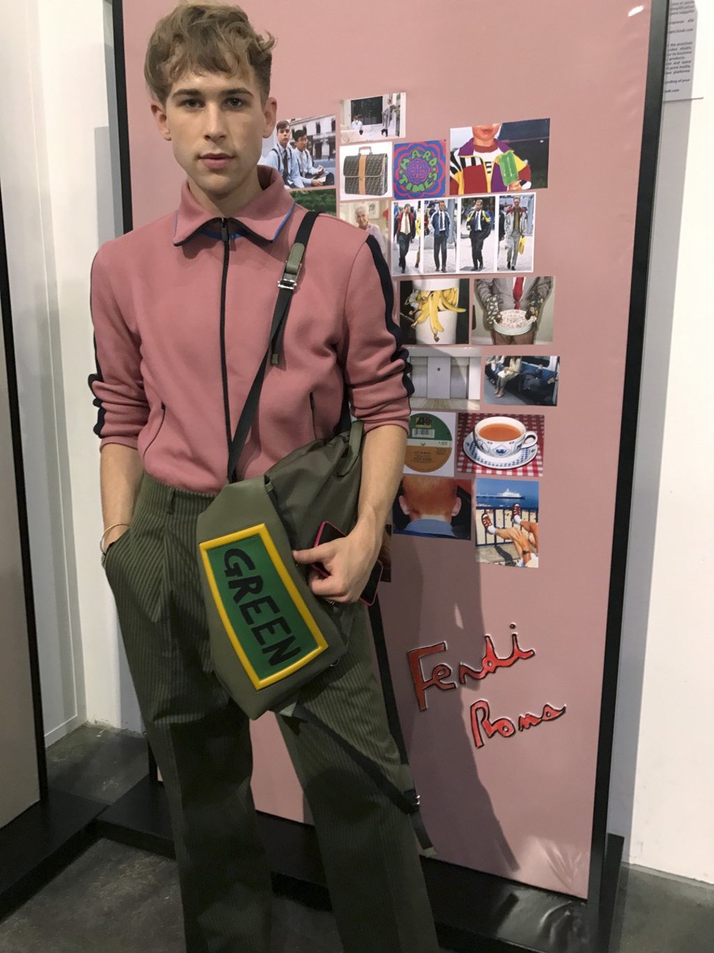 Tommy Dorfman poses for photos in the backstage of the Fendi men's Spring-Summer 2018 collection in Milan. Photo: AP Tommy Dorfman poses for photos in the backstage of the Fendi men's Spring-Summer 2018 collection in Milan. Photo: AP