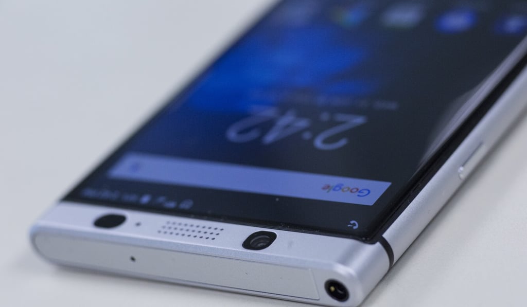 The BlackBerry KeyOne smartphone features a 3.5mm headphone jack and front camera (8 megapixels). Photo: May Tse