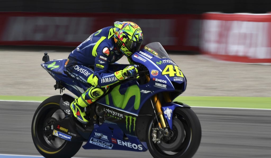 Moto GP rider Valentino Rossi of Italy steers his bike on his way to victory in the Dutch Grand Prix in Assen. Photo: AP