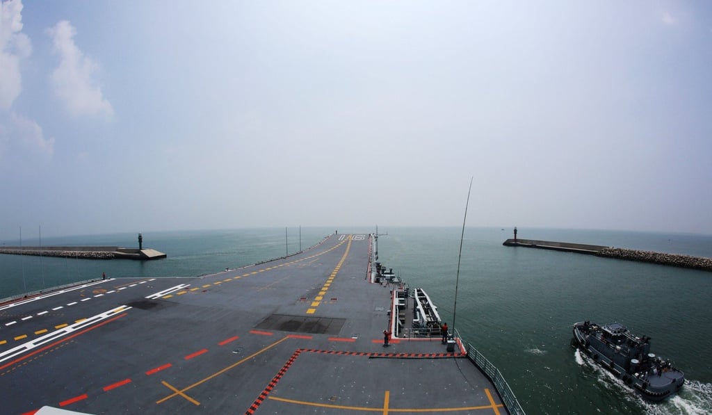 The view from the Liaoning as it leaves Qingdao. Photo: Xinhua