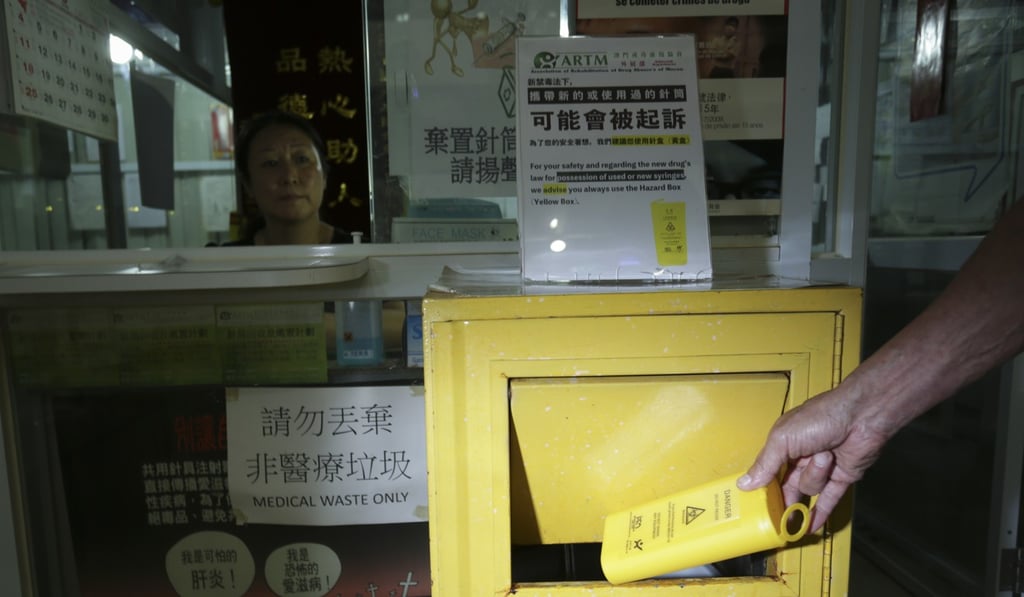 The syringe programme gives addicts clean needles, and although they are banned from using drugs on the premises, it offers a place to safely dispose of used syringes. Photo: May Tse