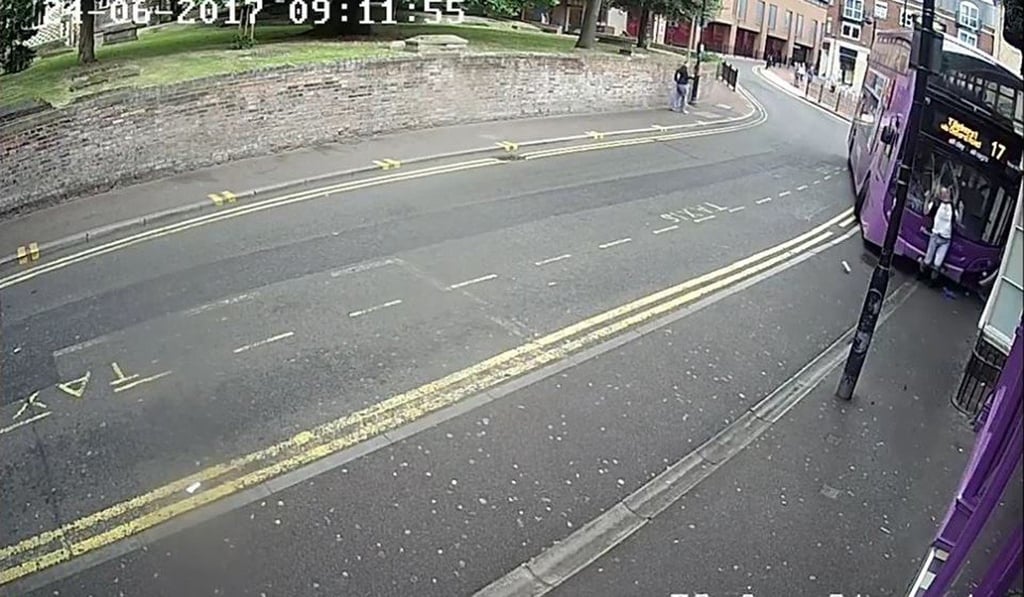 The bus slams into Smith. Photo: BBC / YouTube The bus slams into Smith. Photo: BBC / YouTube