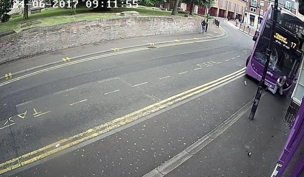 The bus sends Smith flying. Photo: BBC / YouTube The bus sends Smith flying. Photo: BBC / YouTube