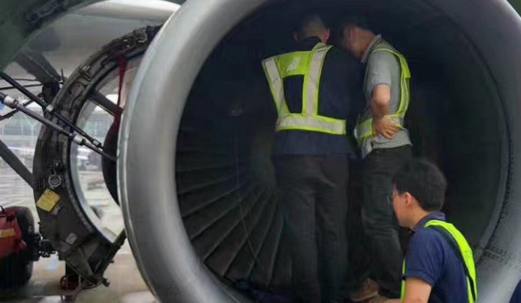 After a safety inspection, the flight departed for southern China more than five hours late. Photo: Handout