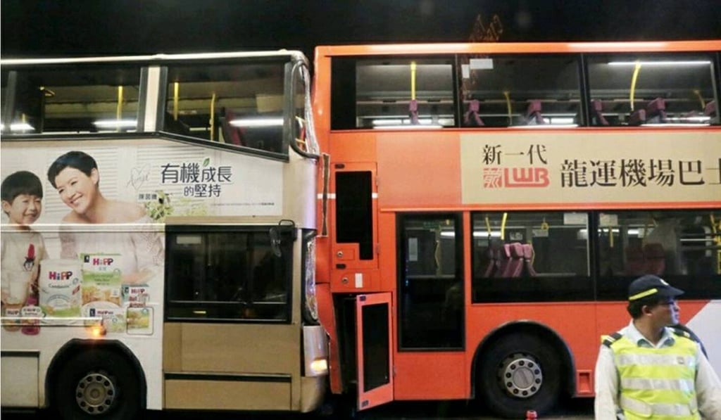 The two buses pictured shortly after emergency services arrived at the scene. Photo: Facebook