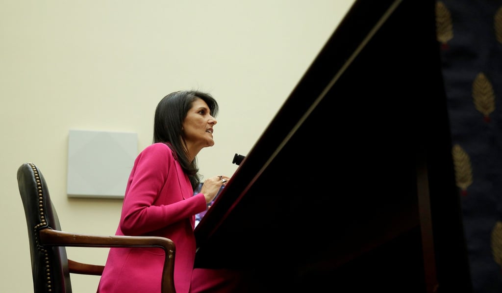 US Ambassador to the United Nations Nikki Haley testifies to the House Foreign Affairs Committee in Washington. Photo: Reuters