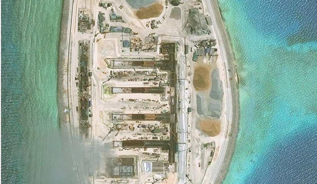 Construction work on Mischief Reef in the Spratly Islands. Photo: Reuters