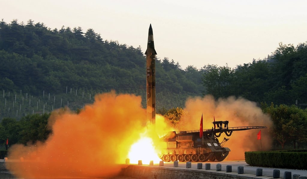 An undated photo from the North Korean Central News Agency (KCNA) shows the test-firing of a ballistic rocket equipped with precision guidance system. Photo: EPA An undated photo from the North Korean Central News Agency (KCNA) shows the test-firing of a ballistic rocket equipped with precision guidance system. Photo: EPA