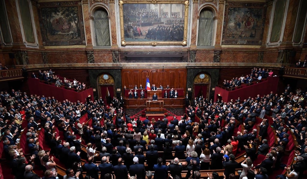 French President Emmanuel Macron speaking at the special congress. Photo: AFP