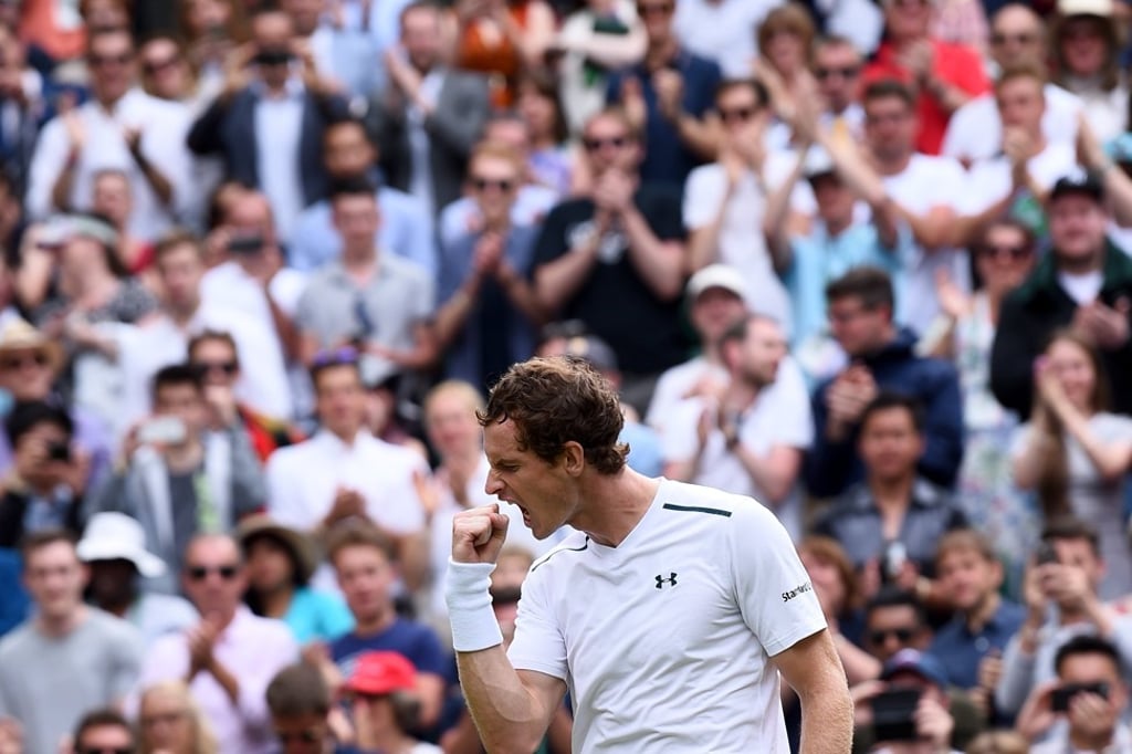 Andy Murray celebrates winning against Alexander Bublik. Photo: EPA