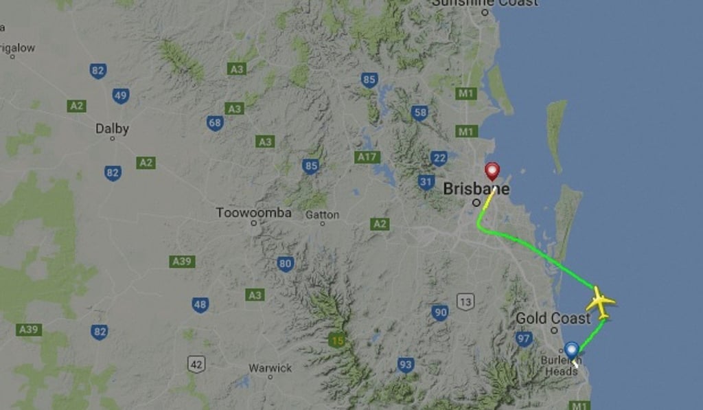 The route for the diverted AirAsia X flight. Photo: flightradar24