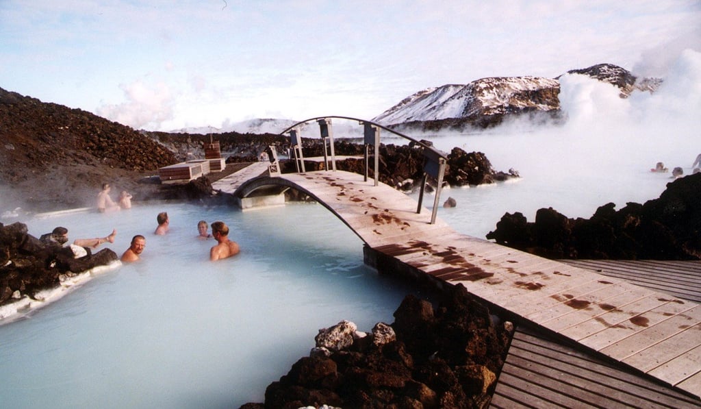 Relaxing in the Blue Lagoon spa in Grindavik, Iceland. Photo: AP