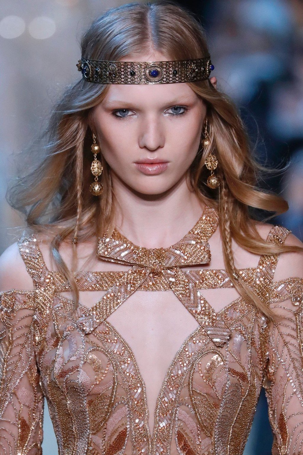 A model wears one of Elie Saab’s gold embroidered gowns during the 2017-18 autumn/winter haute couture collection. Photo: AFP A model wears one of Elie Saab’s gold embroidered gowns during the 2017-18 autumn/winter haute couture collection. Photo: AFP
