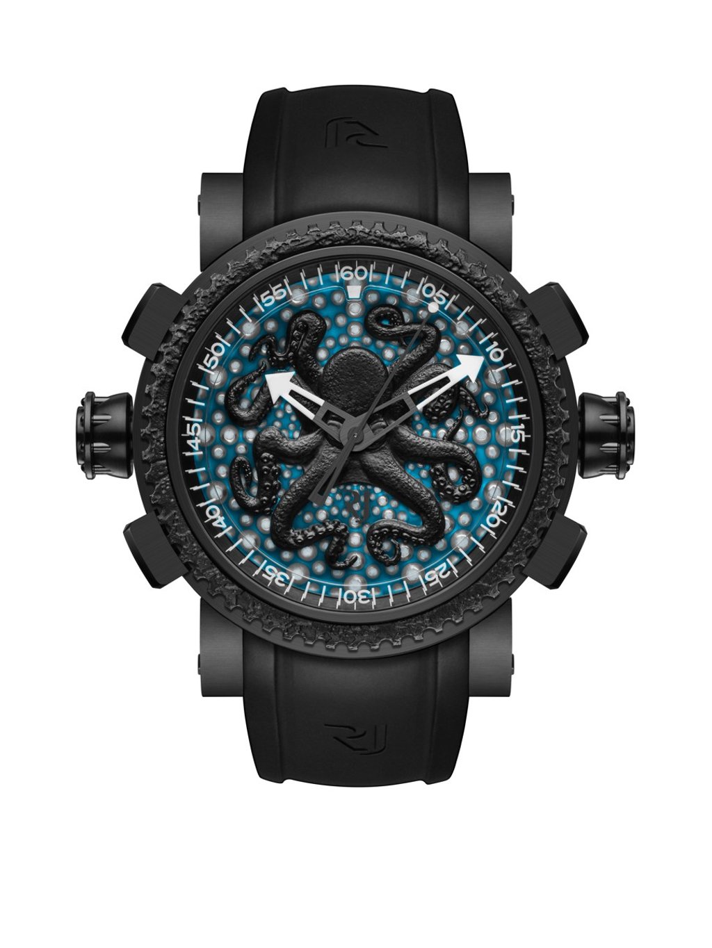 The new Deep Blue Octopus incorporates all characteristics and aesthetical features of the animal. The dial features a sea urchin skeleton structure. The black PVD-coated steel notched bezel contains steel from the Titanic. Only 25 pieces are available, HK$172,500 The new Deep Blue Octopus incorporates all characteristics and aesthetical features of the animal. The dial features a sea urchin skeleton structure. The black PVD-coated steel notched bezel contains steel from the Titanic. Only 25 pieces are available, HK$172,500