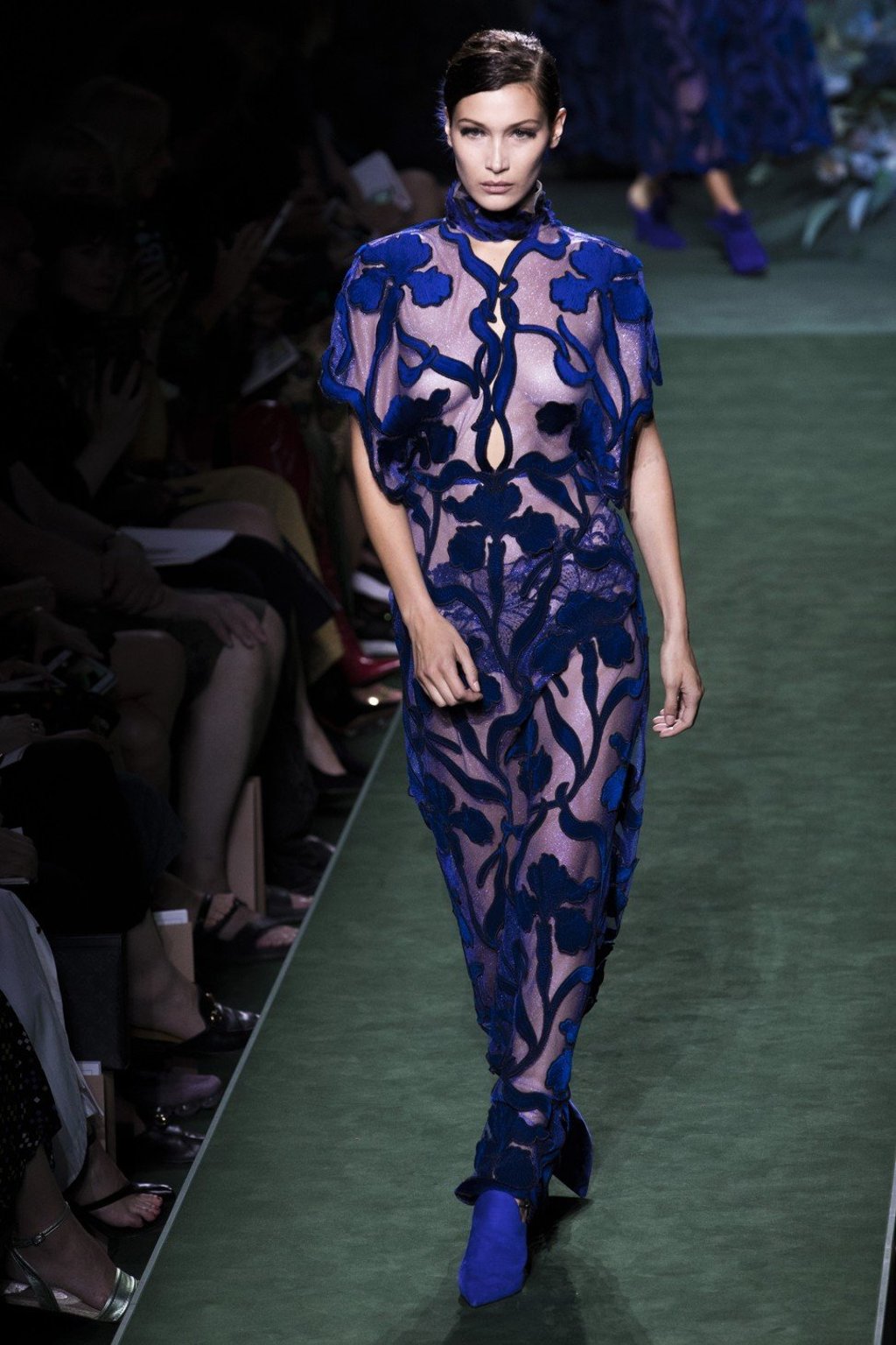 Bella Hadid stunned in a sheer blue gown at Fendi’s haute couture autumn/winter 2017/2018 show in Paris. Photo: AP