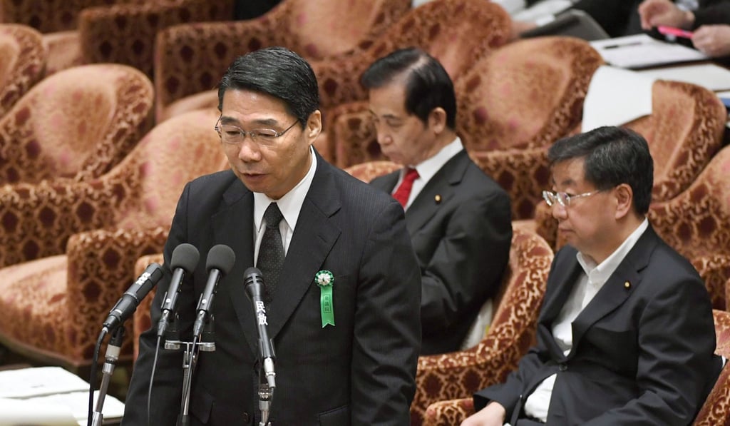 Kihei Maekawa speaking at the House of Representatives committee meeting. Photo: Kyodo