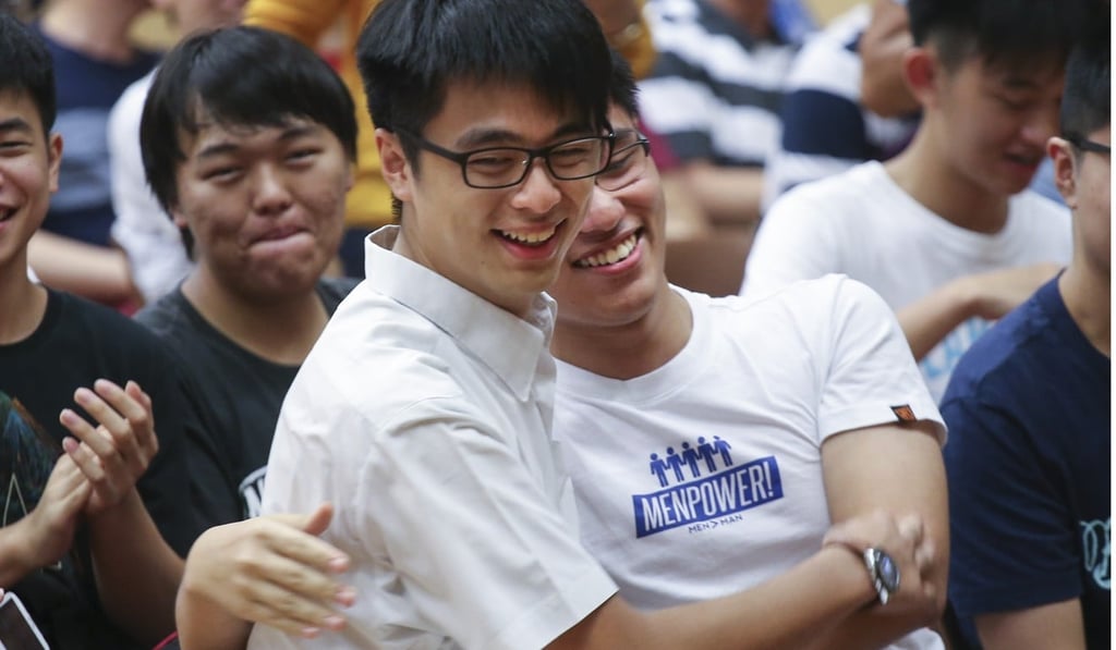 Richard Choy Wai-chak, a top scorer in the DSE exam, and his classmates at Queen’s College in Hong Kong on July 12. Photo: David Wong