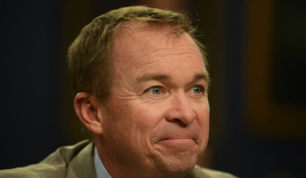 OMB Director Mick Mulvaney testifies during a Financial Services and General Government Subcommittee hearing as he insisted that a goal of 3 per cent in US economic growth is achievable. Photo: AFP OMB Director Mick Mulvaney testifies during a Financial Services and General Government Subcommittee hearing as he insisted that a goal of 3 per cent in US economic growth is achievable. Photo: AFP