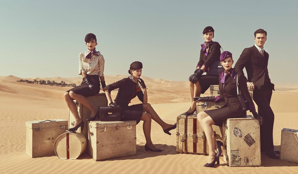 Etihad Airways uniforms combine 1960s couture and contemporary runway looks. Etihad Airways uniforms combine 1960s couture and contemporary runway looks.