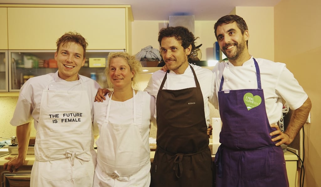 Last year, a group of international star chefs -- (L-R) Austria’s Philip Rachinger, Chile’s Rodolfo Guzman, and Portugal’s Leonardo Pereira -- joined Ana Ros for a Slovenian edition of the globe-trotting food event Gelinaz.