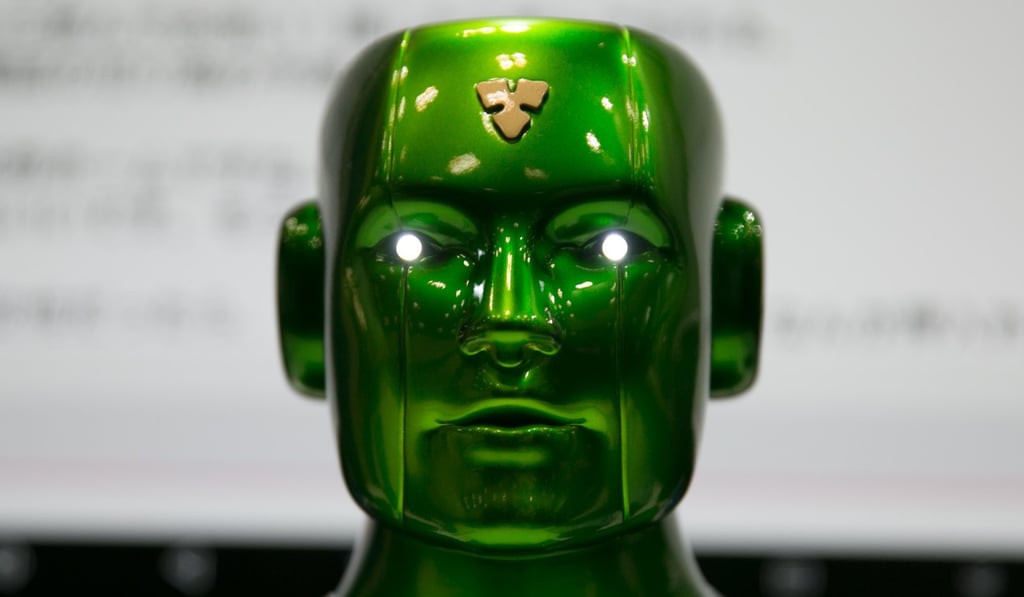 A 'Bartifical Intelligence Carlsdroid' is seen on display during the AI Expo in Tokyo on June 28. Photo: EPA A 'Bartifical Intelligence Carlsdroid' is seen on display during the AI Expo in Tokyo on June 28. Photo: EPA