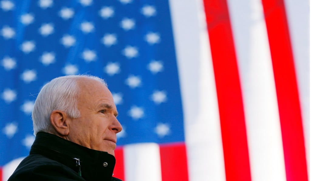 Then-Republican presidential nominee Senator John McCain speaks at a campaign rally in Defiance, Ohio, in 208. Photo: Reuters
