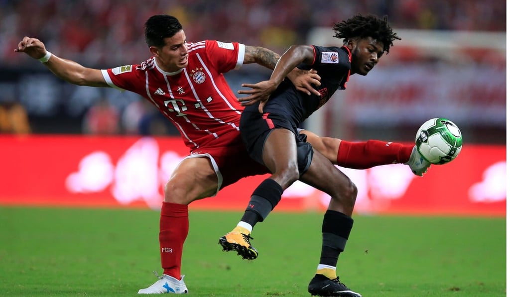 Bayern Munich's James Rodriguez in action with Arsenal's Ainsley Maitland-Niles. Photo: Reuters