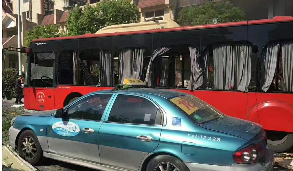 A bus damaged in the blasts. Photo: Handout