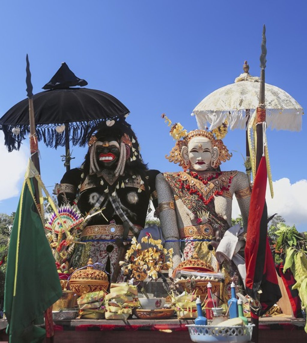 Giant puppets, standing three metres tall, depict an ancient Balinese king and his Chinese wife