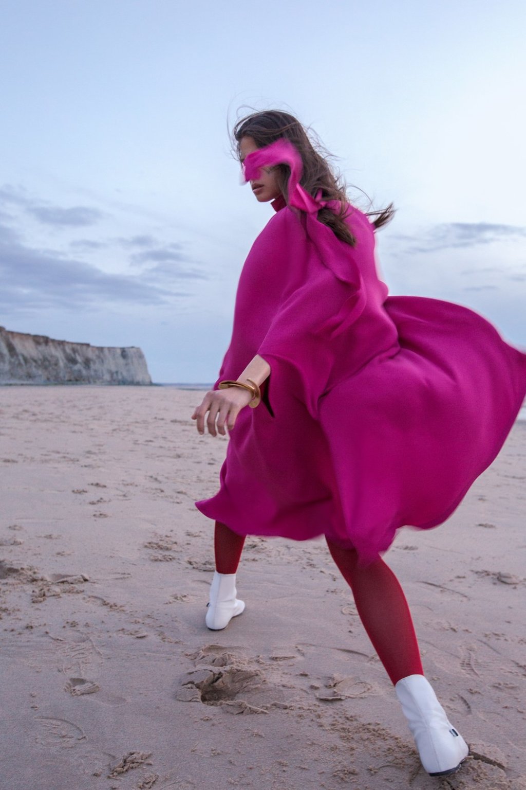 ON AXELLE: VALENTINO, dress, HK$42,500; socks, HK$1,900. CHARLOTTE CHESNAIS, set of three bracelets, HK$8,830. LEMAIRE, boots, HK$5,720.