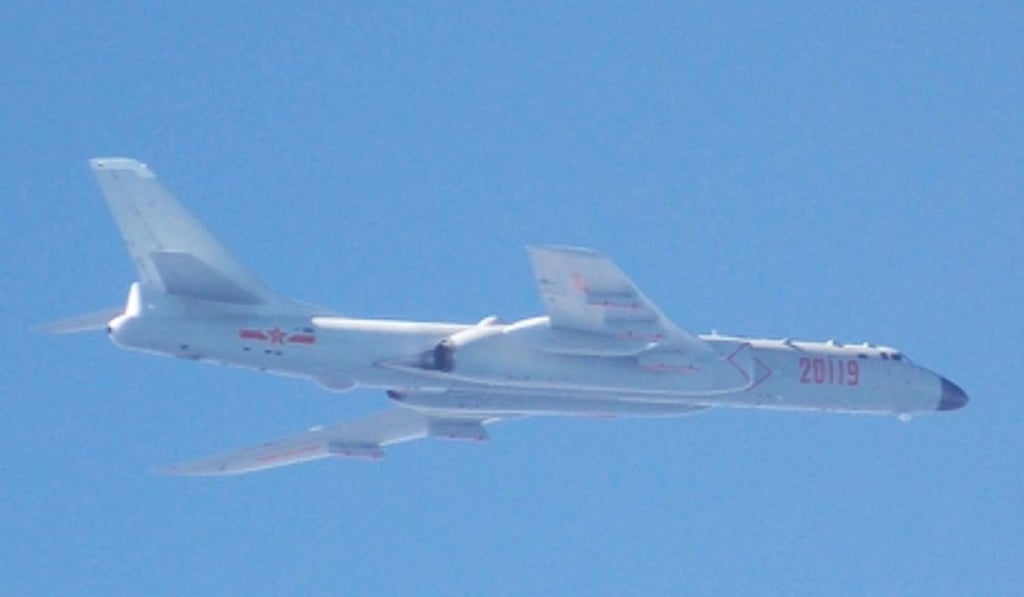 An H-6 bomber from China’s mainland military is seen flying over the East China Sea in this image released by Taiwan’s Ministry of Defence. Photo: Handout