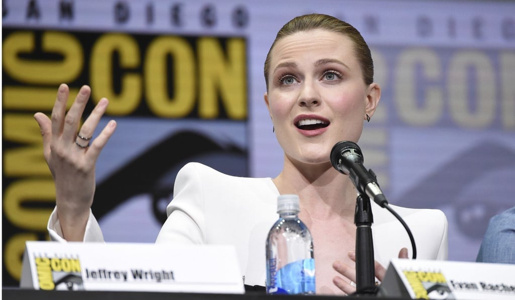 Evan Rachel Wood speaks at the ‘Westworld’ panel at Comic-Con International. Photo: AP