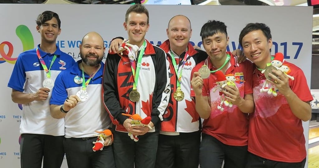 (From left) Venezuelan pair Massimiliano Fridegotto and Ildemaro Ruiz, alongside Canadian duo Dan MacLelland and Francois Lavoie and Hong Kong bronze medal winners Mak and Wu. (From left) Venezuelan pair Massimiliano Fridegotto and Ildemaro Ruiz, alongside Canadian duo Dan MacLelland and Francois Lavoie and Hong Kong bronze medal winners Mak and Wu.
